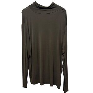 EILEEN FISHER Stretch Silk Jersey Turtleneck Top Plus Size 3X Dark Green Womens